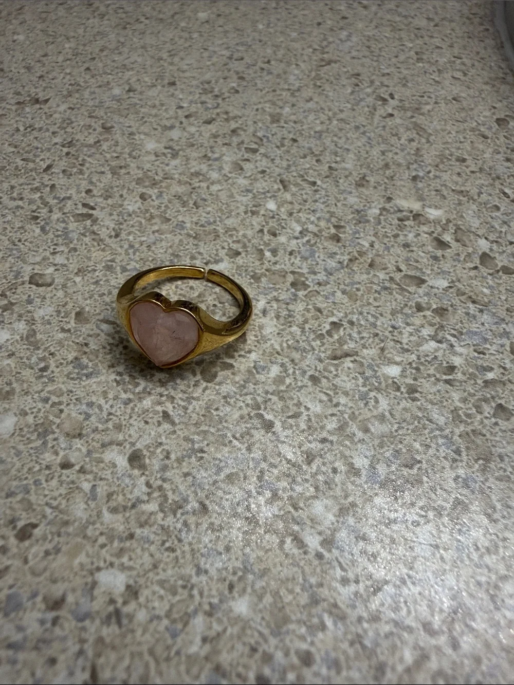 Gold Colored Fashion Heart Ring with Pink Stone